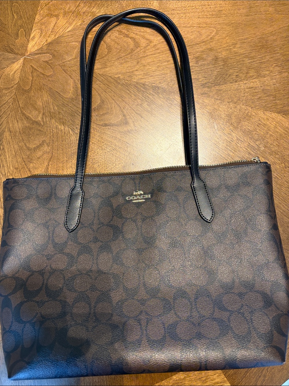 Coach Brown Signature Logo Tote with Black Handles